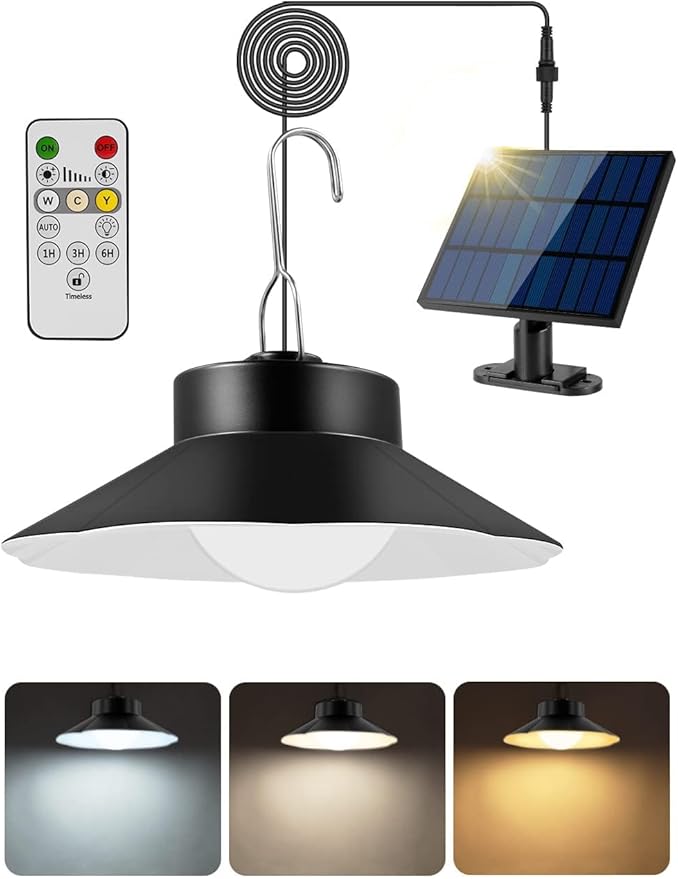 papasbox Solar Shed Lights Indoor Outdoor,Led Battery Powered Pendant Lights, Dusk to Dawn,4 Modes(Timer Lighting|Auto-On|5 Dimmable|Daytime-On) Waterproof Ip65 for Barn, Gazebo, Shop, Garage