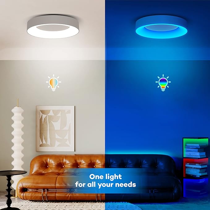 Annaror RGB Flush Mount Ceiling Light with Remote Control, 2400LM Dimmable Ceiling Light Fixture, 3000K-6500K Modern Low Profile Ceiling Lights for Bedroom Kids Room, 11in White
