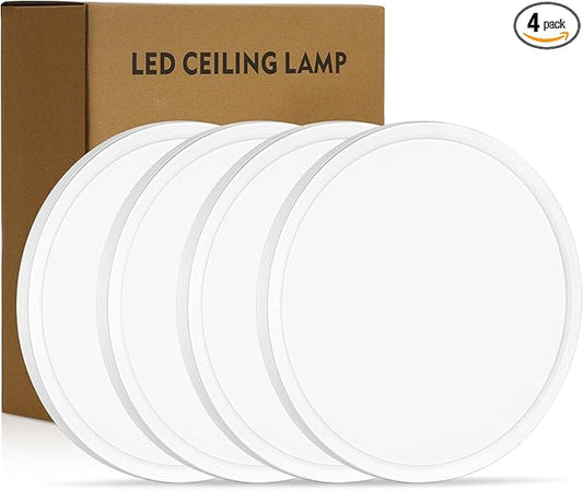 11.4 Inch 4PK LED Flush Mount Ceiling Light, ETL ,24W, 2427LM, 3000K/3500K/4000K/5000K/6500K CCT Selectable, 0.66in Ultra Thin Round Flat Panel Ceiling Light Fixture for Bedroom, Kitchen, (White)