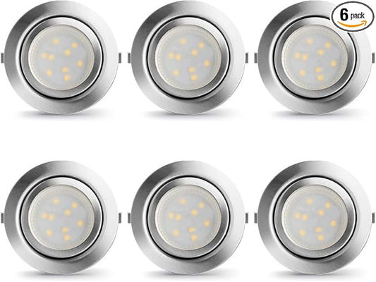 LED Puck Lights Wired Recessed Under Cabinet Lighting Dimmable,Halogen Bulb Retrofit Puck Light Plug in,60mm Cutout,3000k Warm White,12V Kitchen Counter, Book Shelves,Display Case,Curio Lamp,6pcs