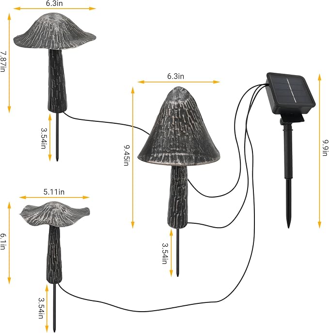 SRNPMIU Solar Lights Outdoor Decor, Solar Metal Mushroom Yard Decorations Outdoor, IP65 Waterproof Garden Decor, Gifts for Women Mom, for Yard Patio Lawn Pathway Landscape