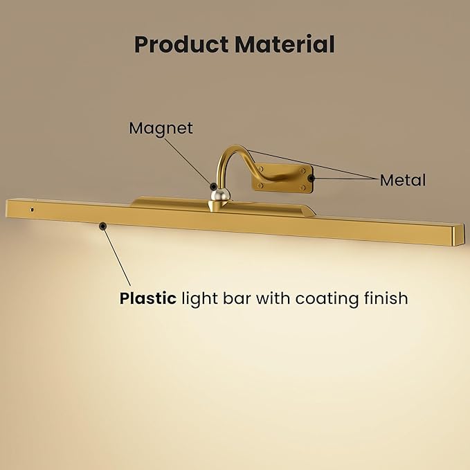 2 Pack 24 Inch Wall Lights for Pictures - Cordless Rechargeable Wall Sconces with Dimmable Remote for Above Mirror, Painting & Décor (Antque Gold)