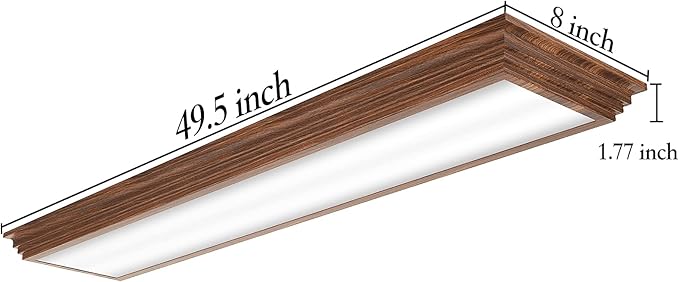 FAITHSAIL 4FT LED Light Fixture with 3000K/4000K/5000K CCT Selectable Dimmable 4 Foot LED Linear with Wooden Look 50W 5500LM Flush Mount Ceiling Wraparound for Kitchen, Bedroom, Laundry