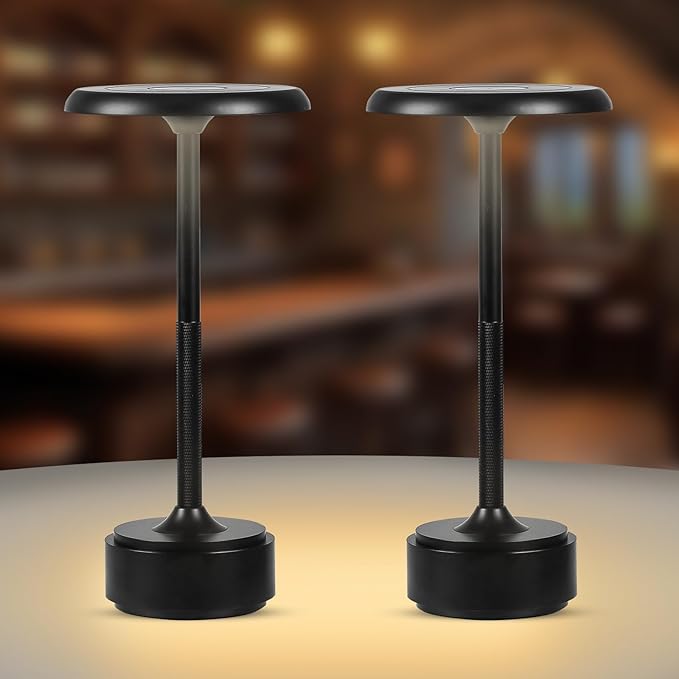 HAPYGI 5200mAh Rechargeable Cordless LED Table Lamps Touch Sensor Light, 3-Levels Portable Dimming Wireless Battery Operated Lamp,Night Light/Restaurant Table/Outdoor/Coffee/Bar (Black Set of 2)