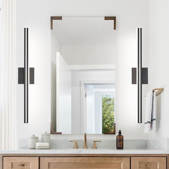 SineRise 32-Inch LED Modern Bathroom Vanity Light Bar, Matte Black Modern Acrylic Bathroom Wall Lighting Fixtures Over Mirror (Cool White 6000K)