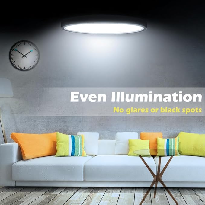12 Inch 24W Flush Mount LED Ceiling Light Fixture, 6000K Daylight White, 3200LM, Flat Round Ceiling Light Fixture, 240W Equivalent Black Ceiling Lamp for Closets, Kitchens, Stairwells, Bedrooms.etc.