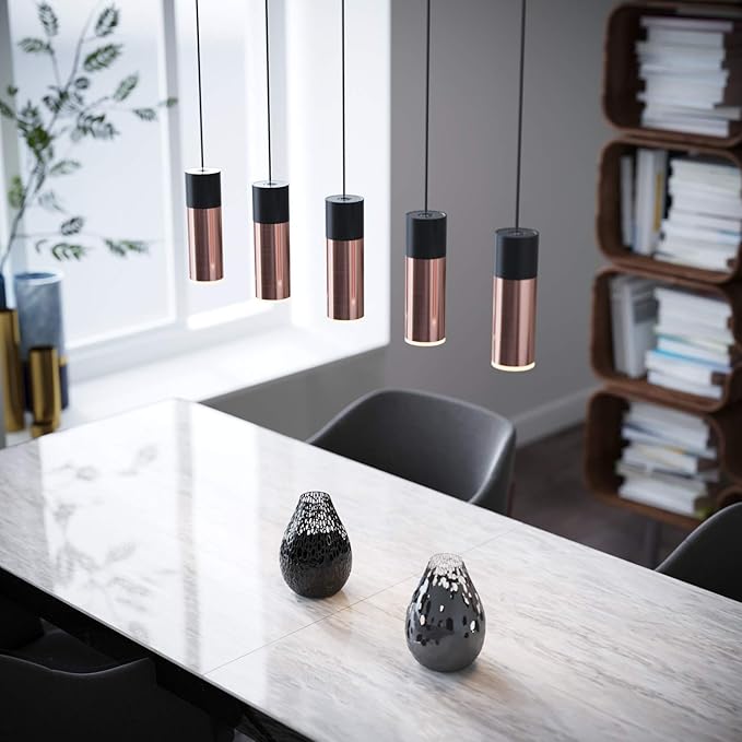Vela 5 Mini Pendant Lighting Black-Copper - LED Hanging Light Fixture for Kitchen Island, Bar, Foyer - Cluster Pendants - Dimmable, Adjustable Wire, Lamp Bulb Included