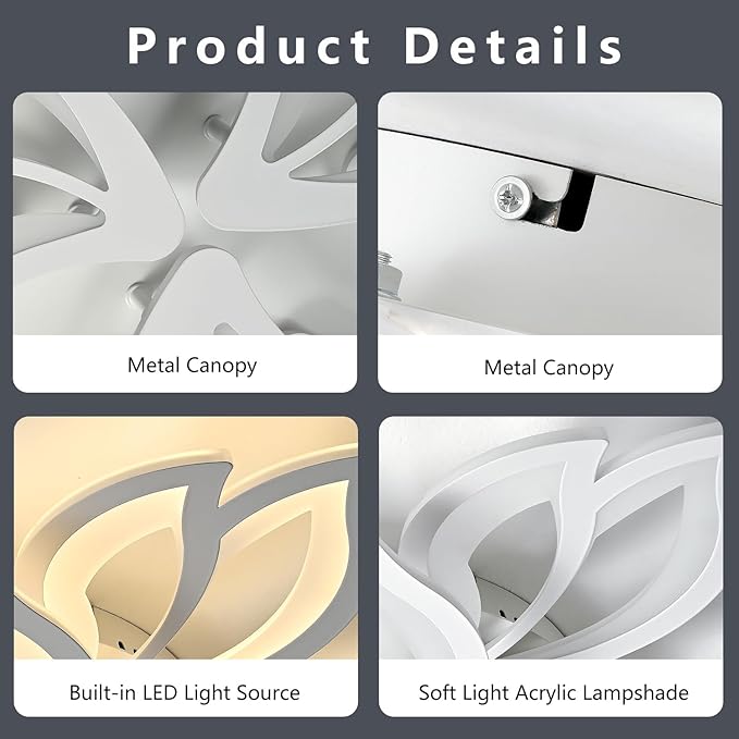 Modern Ceiling Light with APP & Remote Control, Dimmable LED Flush Mount Chandelier with 3-Color, Black Acrylic Flower Ceiling Light Fixture for Living Room Dining Room Bedroom Kitchen-9-Leaves