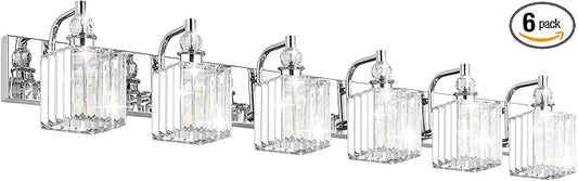 Ralbay Crystal Vanity Light 6 Light 48''Modern Chrome Bathroom Vanity Lighting Over Long Mirror Crystal Bathroom Wall Lighting Fixtures