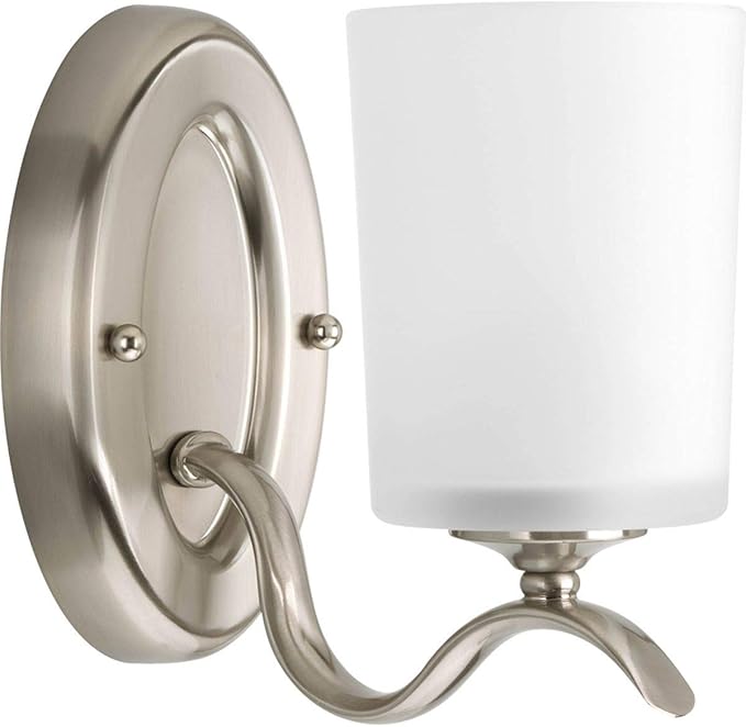 Progress Lighting P2018-09 Inspire Collection Etched Glass Traditional Bath Vanity Light, 1-Light, Brushed Nickel