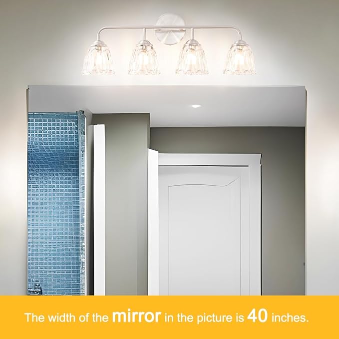 Daunton Vintage 4-Light Brushed Nickel Bathroom Light Fixtures, Elegant Bathroom Vanity Lights Over Mirror, Vanity Lighting with Clear Shade, Art Deco Wall Sconce Lighting for Bedroom