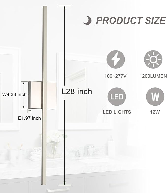 Wall Sconces Set of Two 28'', LED Dimmable Sconces Wall Lighting, Brushed Gold Modern Wall Sconce Light for Bathroom, Living Room, Bedroom, Hardwired 3000K