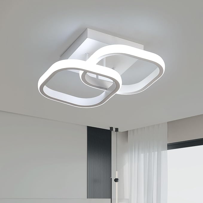 Small LED Hallway Ceiling Light, 2 Square Frames Modern Ceiling Light, 6500K Flush Mount Ceiling Light Fixtures for Hallway Living Room Bedroom Kitchen Closet, White