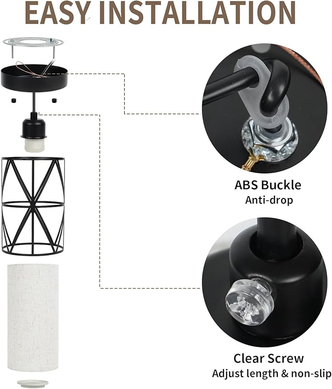 Matte Black Pendant Light, Adjustable Height Island Lights for Kitchen with Linen Shade, Modern Kitchen Pendant Lighting Over Island, Dining Room, and Living Room