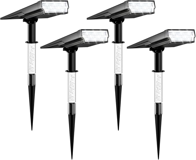 Solar Lights Outdoor Waterproof, 76-LED Super Bright Solar Flood Lights Outdoor, Dusk to Dawn Solar Spot Lights for Landscape Lighting Pathway Garden Flag Pole- Cool White, 4 Pack