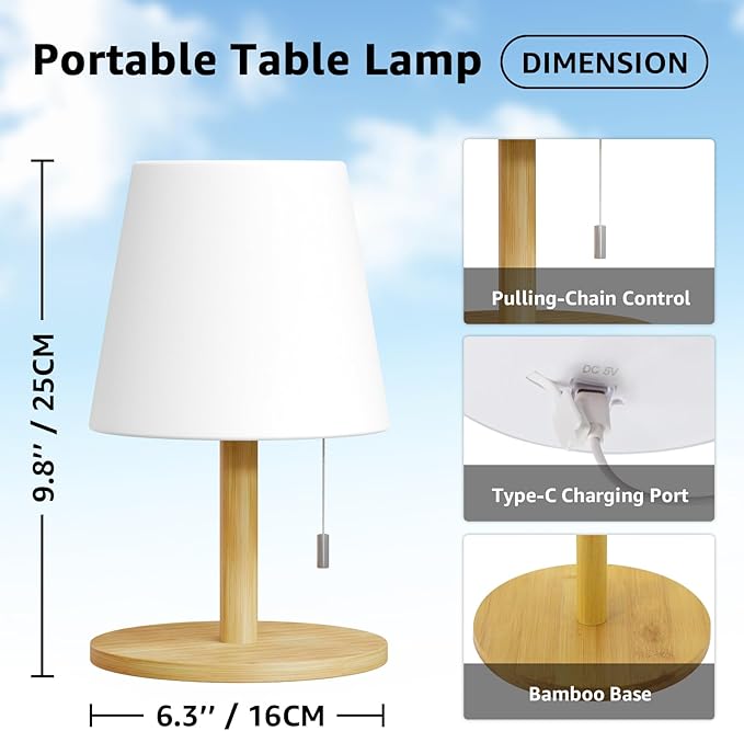uuffoo Shower Lamp Waterproof 8 Colors, Shower Light Rechargeable Cordless Battery Operated, LED Outdoor Table Lamps Dimmable Portable for Indoor Outdoor Bathroom Home Patio (Bamboo)