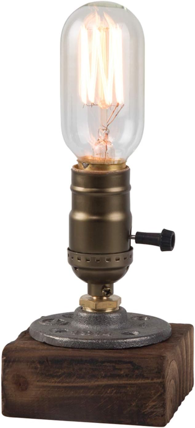 OuXean Vintage Table Lamp, Industrial Nightlight Steampunk Desk Lamp with E26 Antique Lamp Holder for Bedroom Living Room Home Art Display Cafe Bar Studio Antique Decor, Push Button(Without Bulb)