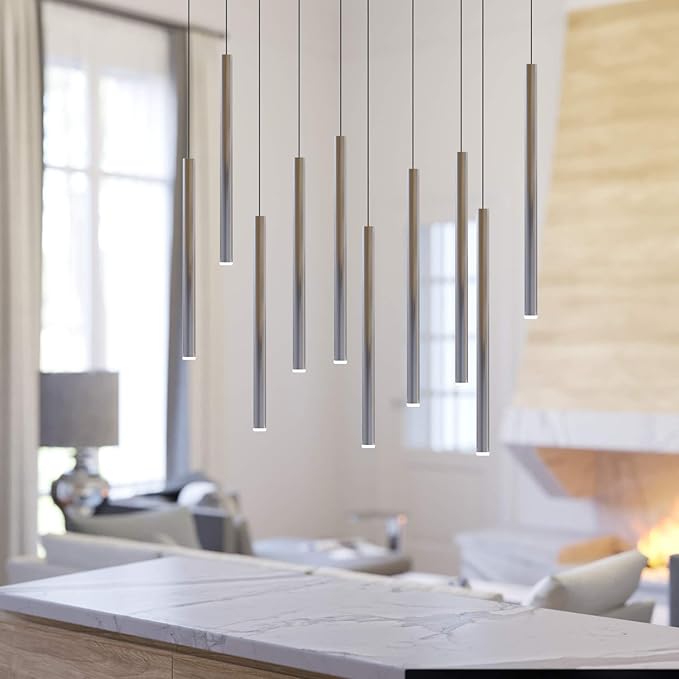 CANALIS 10 Mini Pendant Lighting Nickel - LED Hanging Light Fixture for Kitchen Island, Bar, Foyer - Cluster Pendants - Dimmable, Adjustable Wire, Lamp Bulb Included