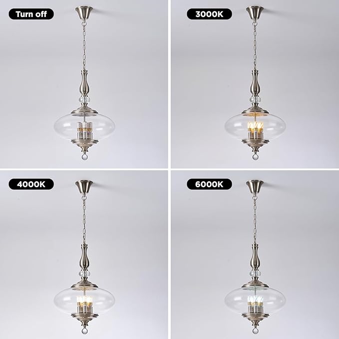 Modern Glass Large Pendant Light Brushed Nickel 5-Light Chandelier for Dining Room, Kitchen Island, H 27.5" x W 15.7", Adjustable Hanging Height