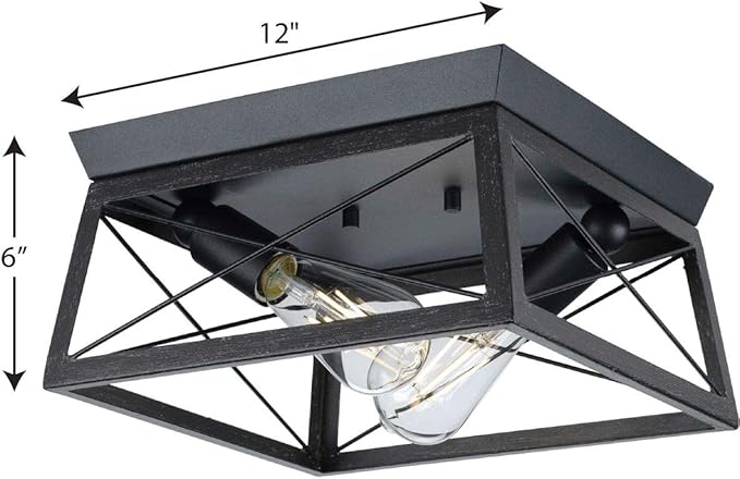 Progress Lighting Briarwood Collection 2-Light Ceiling Light, Flush Mount Ceiling Light Fixture for Interior Kitchen Lights, Hallway, Bedroom, Living Room, 12-Inch by 6-Inch, Textured Black