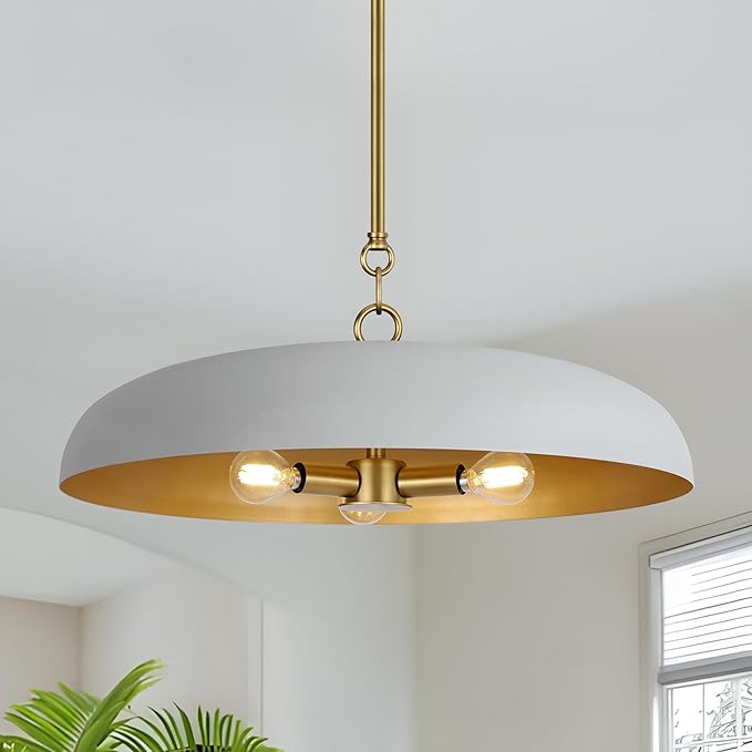 19.7 Inch Extra Large Pendant Light, 3-Light Gray and Gold All Metal Pendant Lighting Fixture, Oversized Modern Dome Chandelier Ceiling Hanging for Kitchen Island Dining Room Living Entryway