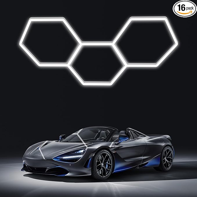 LZHOME LED Hexagon Garage Lights: 15900LM Super Bright 3 Hexagon LED Lights Car Detailing Hexagonal Light for Garage Workshop Warehouse Basement Gym
