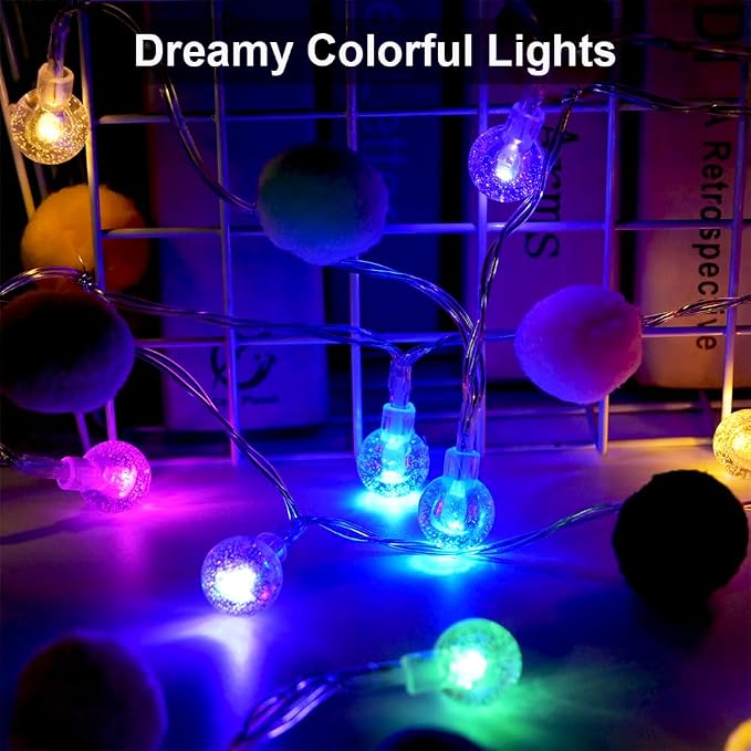 ChiRee 9.85FT String Lights with 20 Cute Pompoms 20 Colorful Bubble Ball LED Indoor String Lights Battery Operated with Timer for Home Bedroom Kids Playhouse Birthday Wedding Party Holiday Christma
