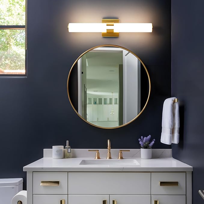AIJIASI Bathroom Vanity Light Fixtures Over Mirror - 22.8 Inch Gold Bathroom Light Fixtures with Acrylic Shade 18W Dimmable 5CCT LED Vanity Light Modern Bathroom Sconces