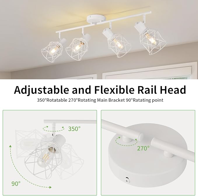 WILON Track Lighting Fixtures, Flush Mount Ceiling Spot Lights Modern Dining Room 4 Light Fixture 4 Way Track Light White Kitchen Rotatable Spotlight for Entryway Living Room