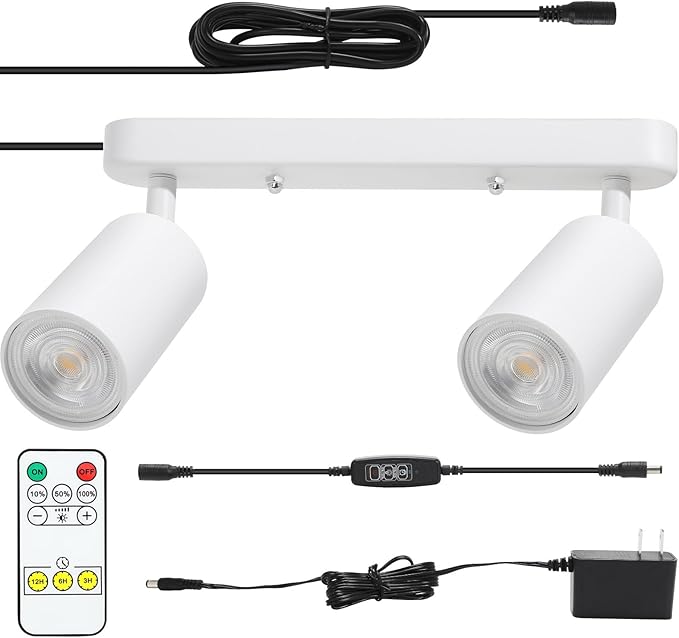 Plug in Track Lighting Track Light Fixtures with Power Cord Wall Spotlight Flexibly Rotatable Heads Plug in Ceiling Lights for Kitchen Cabinet Gallery Bar Living Room 10W 3000K(White, 2 Heads)