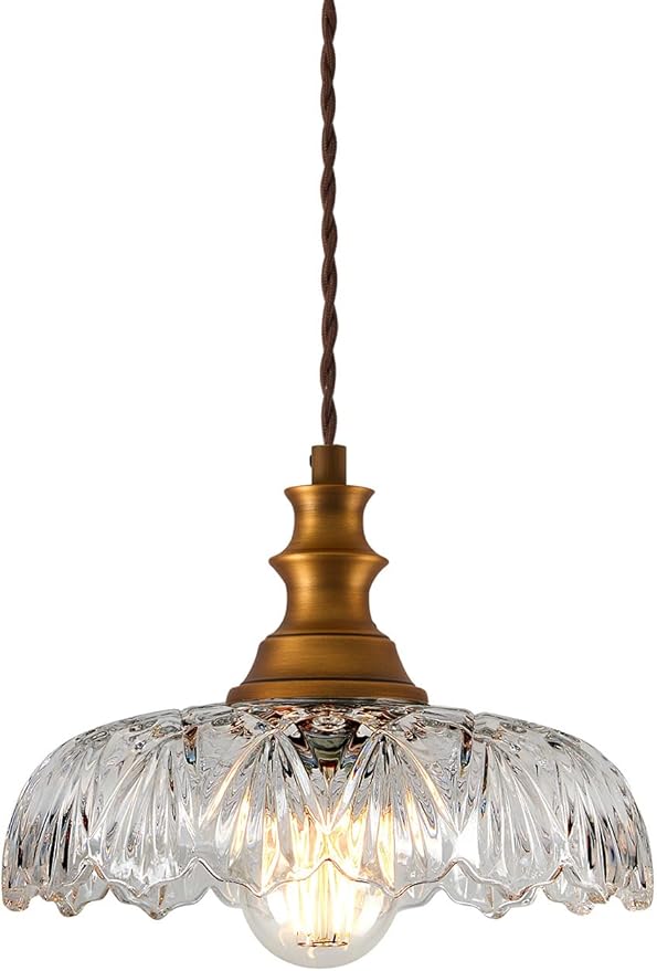 Vintage/Antique Brass Glass Pendant Light Fixture Over Sink/Table for Kitchen Island,Farmhouse Gold Hanging Pendant Chandelier for Bedroom Hotel Dining Room