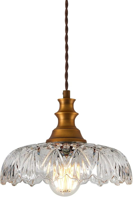 Vintage/Antique Brass Glass Pendant Light Fixture Over Sink/Table for Kitchen Island,Farmhouse Gold Hanging Pendant Chandelier for Bedroom Hotel Dining Room