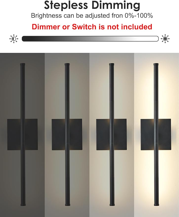 KARTOOSH 20.4 Inch Hardwired Wall Sconces Set of Two, 3000K Warm White Dimmable Modern Wall Sconces, 350° Rotate LED Light Fixtures Wall Lamp for Bathroom Living Room Bedroom Bedside, Black