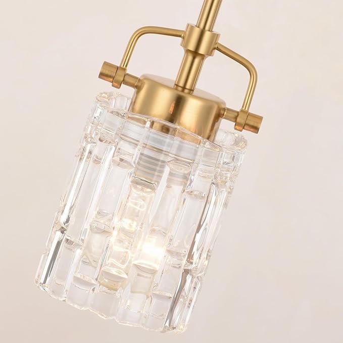 ALICE HOUSE 3 Pack Mini Modern Pendant Lights for Kitchen Island, Brushed Brass Glass Hanging Lamp, Contemporary Coastal Pendant Lighting for Dining Room, ETL Listed, AL2218-P3