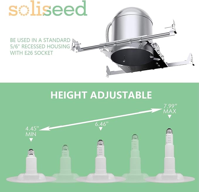Soliseed 4-Pack 5/6 Inch 5CCT Retrofit LED Recessed Lighting,Selectable 2700K/3000K/3500K/4000K/5000K Adjustable Retrofit Downlight,12W=60W,800LM,Dimmable Can Lights,Bevel Trim