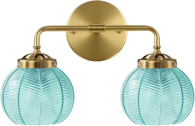 2 light bathroom vanity light gold wall sconce with Blue Glass Shade globe wall sconces mid century wall light vintage wall sconce art deco Bathroom Lights Over Mirror for Bedroom Hallway Living Room