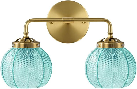 2 light bathroom vanity light gold wall sconce with Blue Glass Shade globe wall sconces mid century wall light vintage wall sconce art deco Bathroom Lights Over Mirror for Bedroom Hallway Living Room