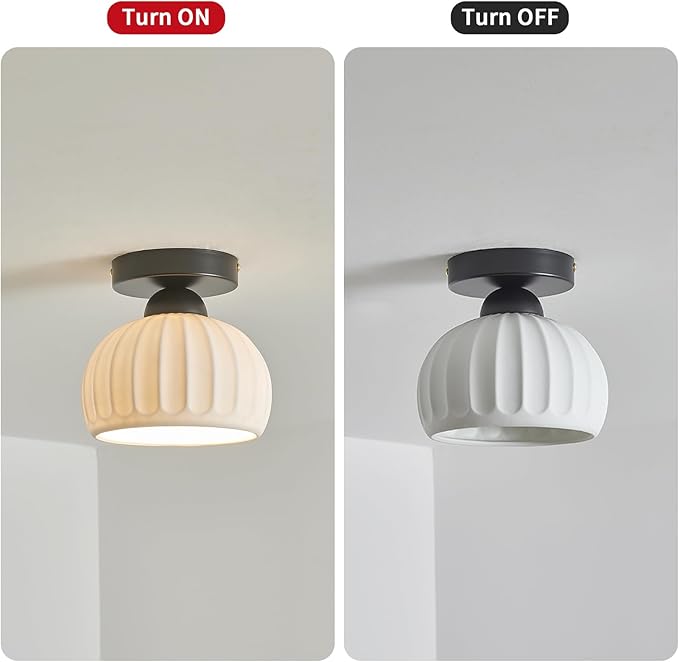 2 Pack Ceramic Black Semi Flush Mount Ceiling Light Vintage Hallway Light Fixtures, Modern Small Ceiling Mount Light Lamp for Hall Kitchen Entryway Passway Porch Foyer