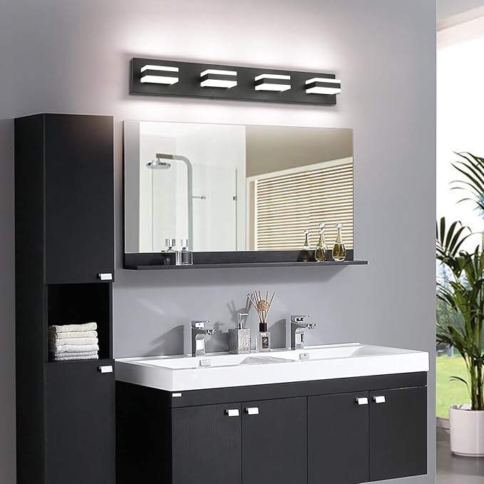 SOLFART Black Bathroom Light Fixtures 4 Lights Bathroom Vanity Light LED Vanity Lights Matt Black Vanity Lighting