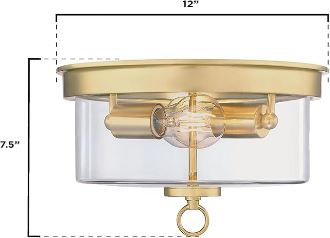 Westinghouse 6128600 Lebanon Transitional 12 Inch, Two Light Flush Mount Ceiling Fixture, Champagne Brass Finish, Clear Glass