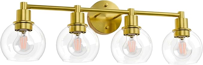 Espird 4 Light Bathroom Light Fixtures, Brushed Brass Bathroom Vanity Lights, Modern Vanity Lights 4-Light Globe Bathroom Vanity Lighting Fixture Over Mirror