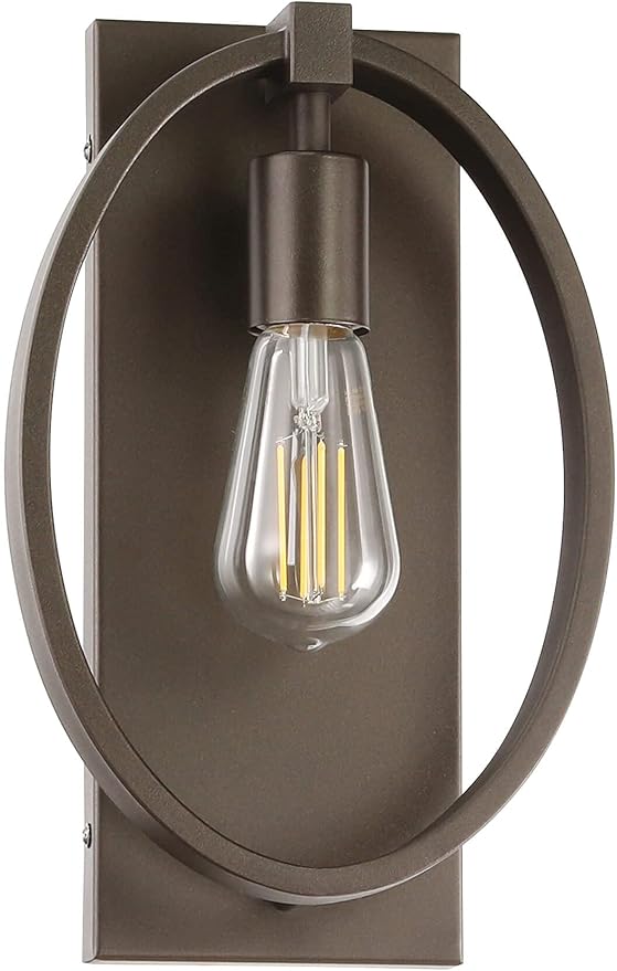 XiNBEi Lighting Sconces Wall Lighting, Farmhouse Bathroom Sconce Light with Oval Iron Frame Single Dark Bronze Wall Sconce for Hallway Bedroom Living Room XB-W1273-DB