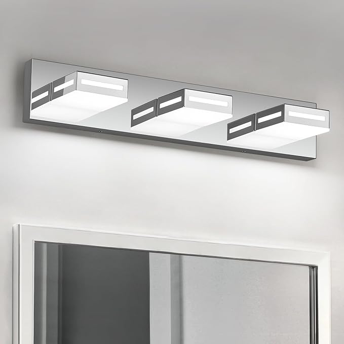 LED Modern Bathroom Light Fixtures, 3-Light 24-Inch Chrome Vanity Lights for Bathroom Lighting Fixtures Over Mirror, 6000K Cool White 350° Rotatable Wall Lamp