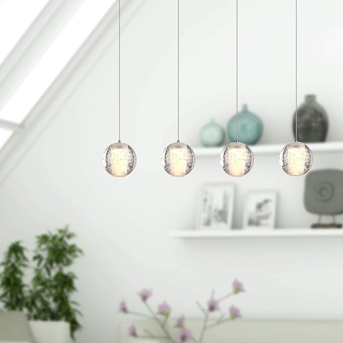 Venus 4 Mini Pendant Glass Ball Lighting Nickel - LED Hanging Light Fixture for Kitchen Island, Bar, Foyer - Cluster Pendants - Dimmable, Adjustable Wire, Lamp Bulb Included