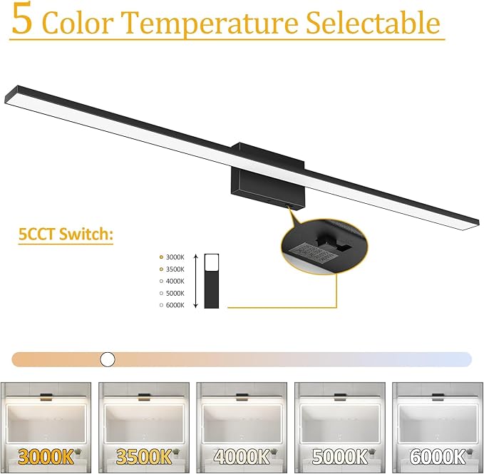Ralbay 5 Color Temperature Dimmable Mdoern Black Vanity Light for Bathroom Lighting 48inch Acrylic LED Modern Black Bathroom Wall Lighting Fixtures Over Mirror