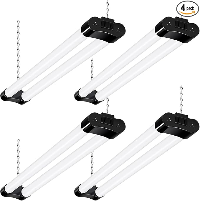 hykolity 4 Pack Linkable LED Shop Light for Garage, 2FT 30W Utility Light Fixture, 3500lm, 5000K Daylight Linkable Shop Lights with Power Cord, Hanging or Flush Mount, Black - ETL