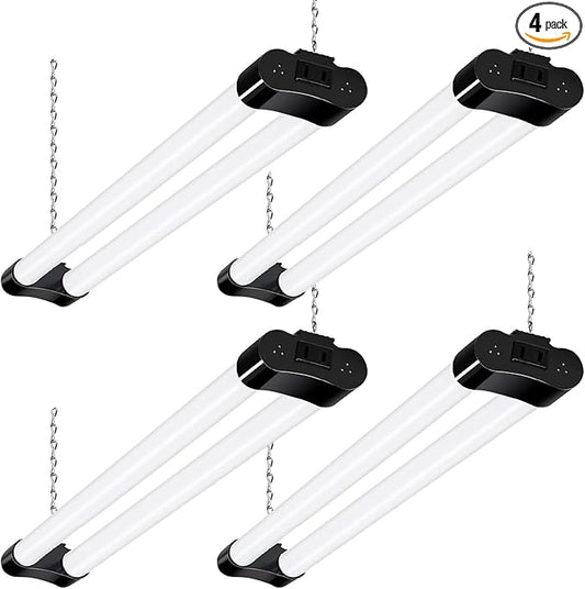 hykolity 4 Pack Linkable LED Shop Light for Garage, 2FT 30W Utility Light Fixture, 3500lm, 5000K Daylight Linkable Shop Lights with Power Cord, Hanging or Flush Mount, Black - ETL