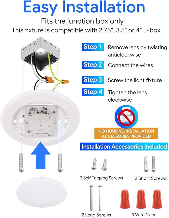 6 Pack 6 Inch LED Disk Light, Dimmable Flush Mount Ceiling Lights, Daylight 5000K, 15W 1100LM, CRI 90+, Low Profile Surface Mount Ceiling Disc Light, Wet Rated, Installs into Junction Box, ETL & FCC
