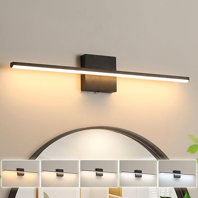 Modern Bathroom Vanity Light 24 Inch, 18W Black Bathroom Light Fixture Over Mirror, Dimmable 5CCT LED Wall Sconce Lighting for Restroom Mirro