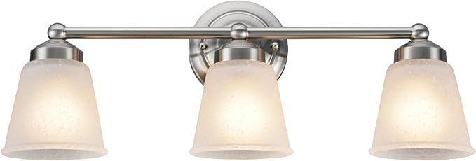 Aspen Creative 62014-1, Three-Light Metal Bathroom Vanity Wall Light Fixture, 24" Wide, Transitional Design in Satin Nickel with Frosted Seeded Glass Shade